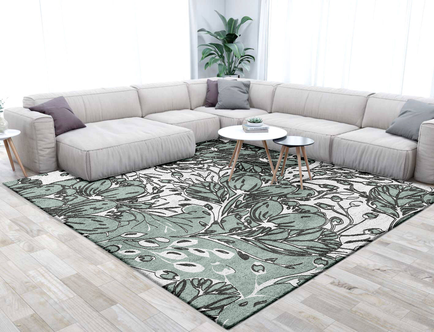 Clover Floral Square Hand Tufted Bamboo Silk Custom Rug by Rug Artisan