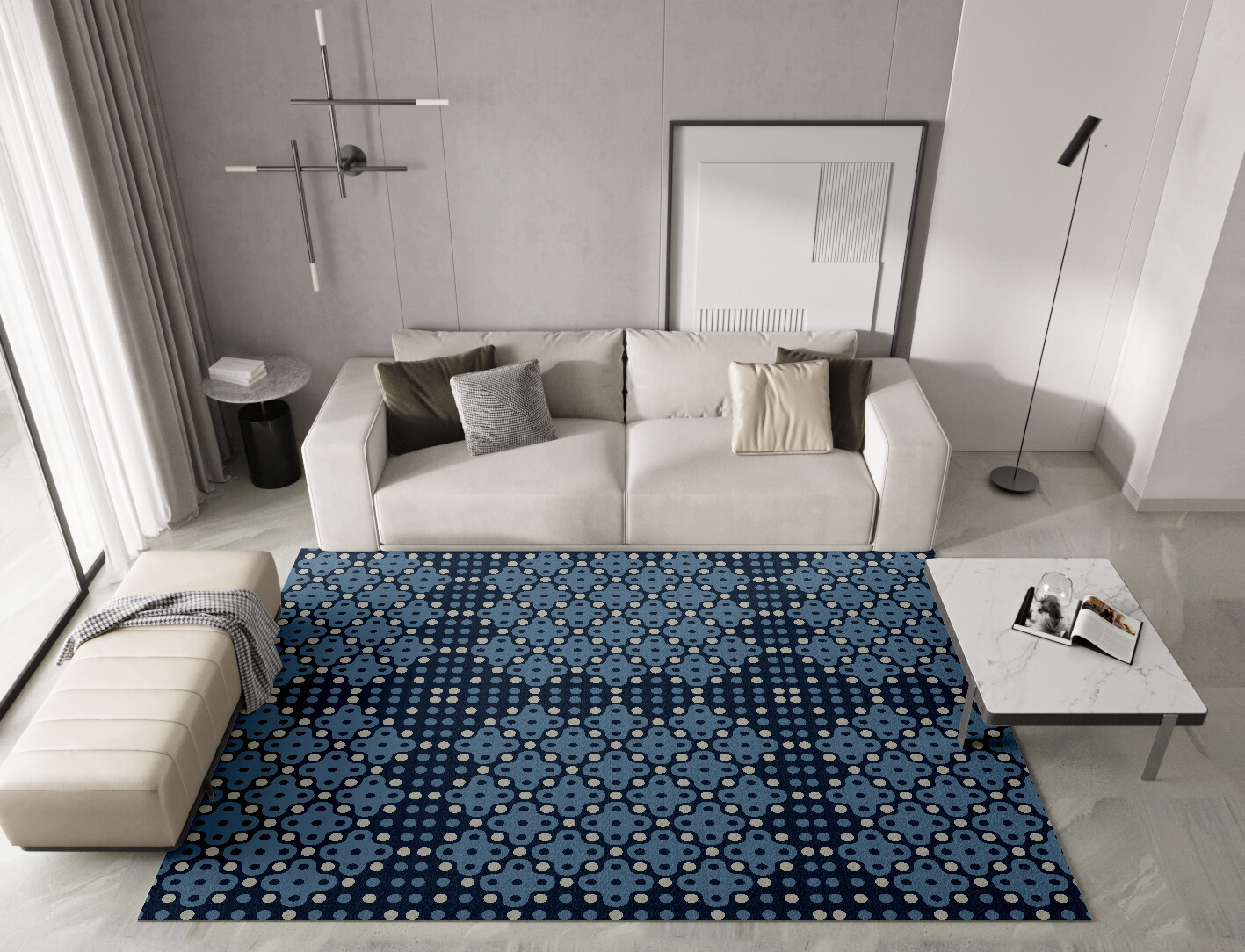Cluster Geometric Rectangle Hand Knotted Tibetan Wool Custom Rug by Rug Artisan