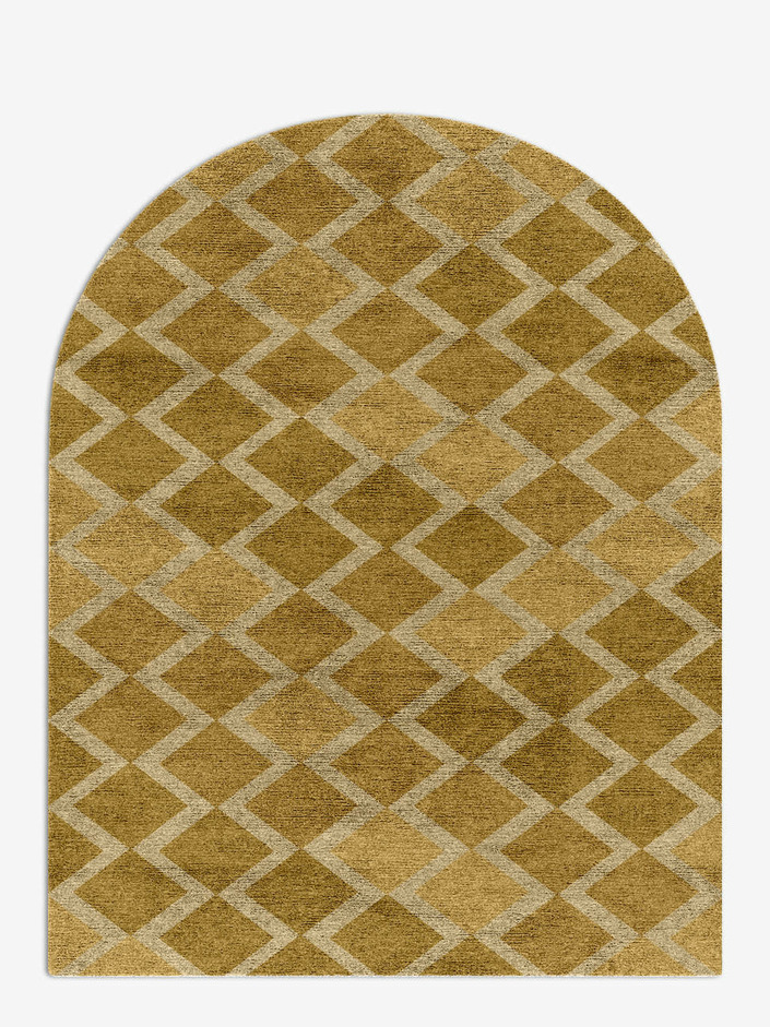Coffee Patch Modern Geometrics Arch Hand Knotted Bamboo Silk Custom Rug by Rug Artisan