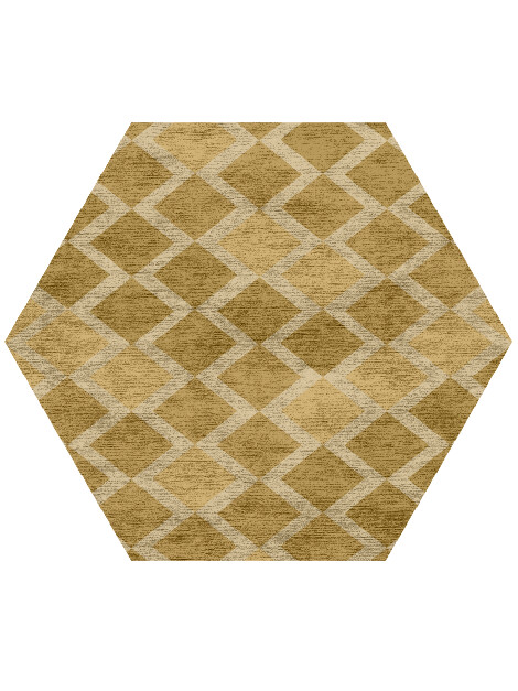 Coffee Patch Modern Geometrics Hexagon Hand Knotted Bamboo Silk Custom Rug by Rug Artisan