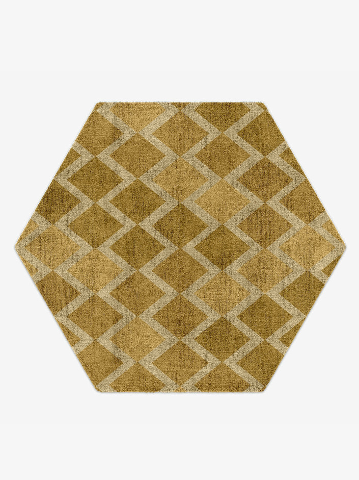 Coffee Patch Modern Geometrics Hexagon Hand Knotted Bamboo Silk Custom Rug by Rug Artisan