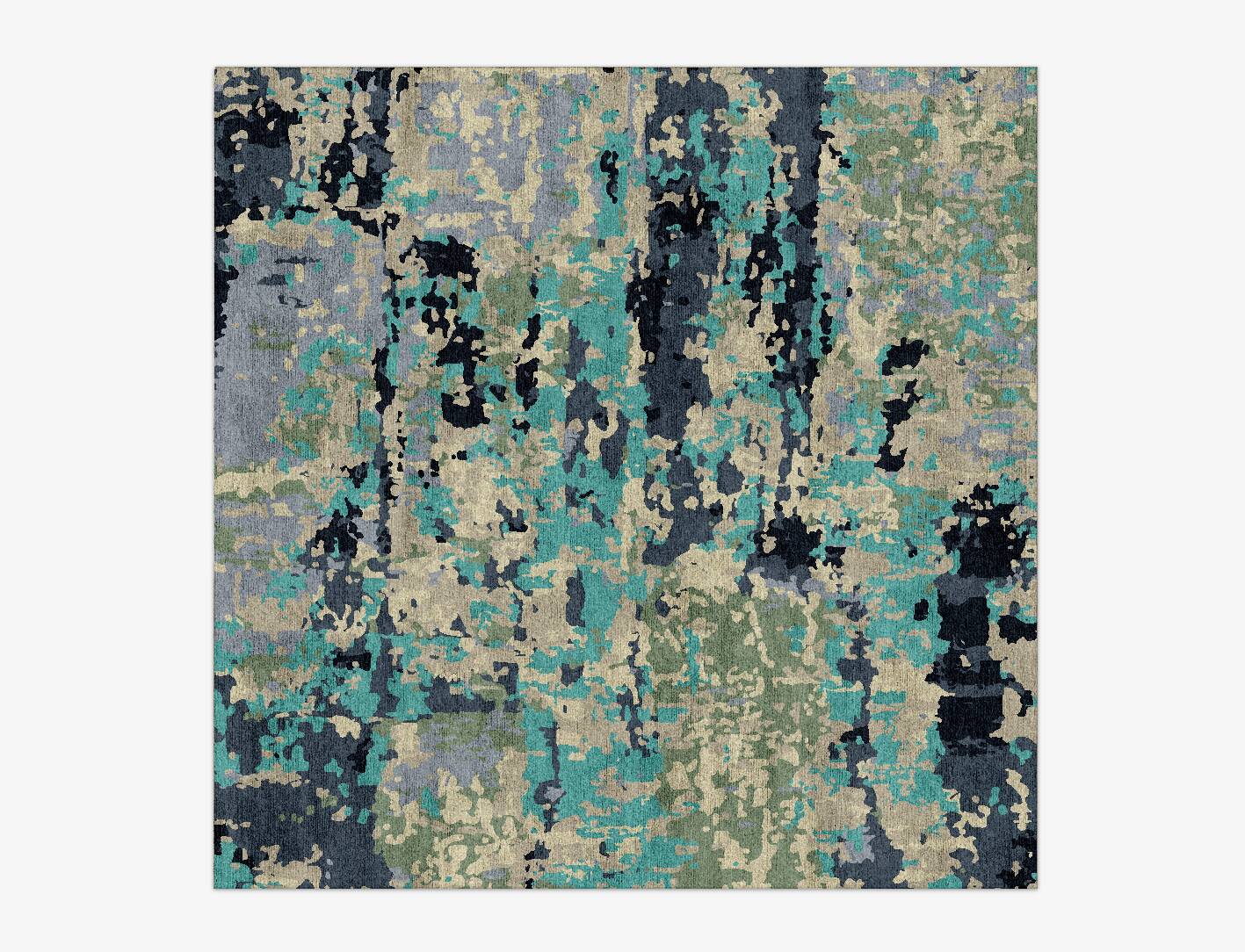 Colour Streaks Surface Art Square Hand Knotted Bamboo Silk Custom Rug by Rug Artisan