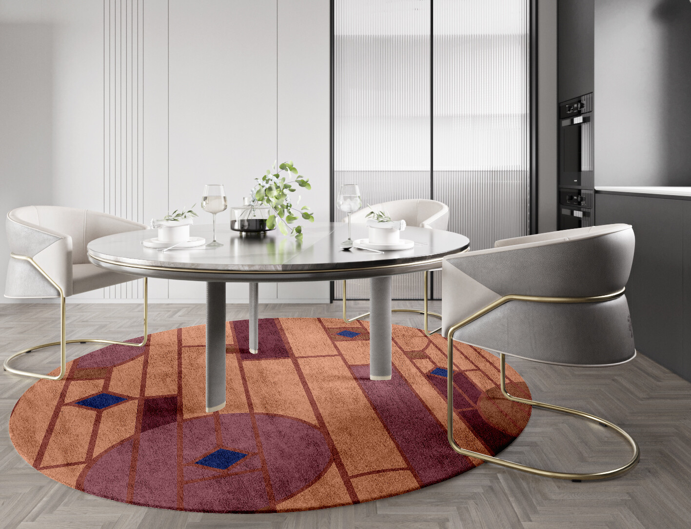 Components Geometric Round Hand Tufted Bamboo Silk Custom Rug by Rug Artisan