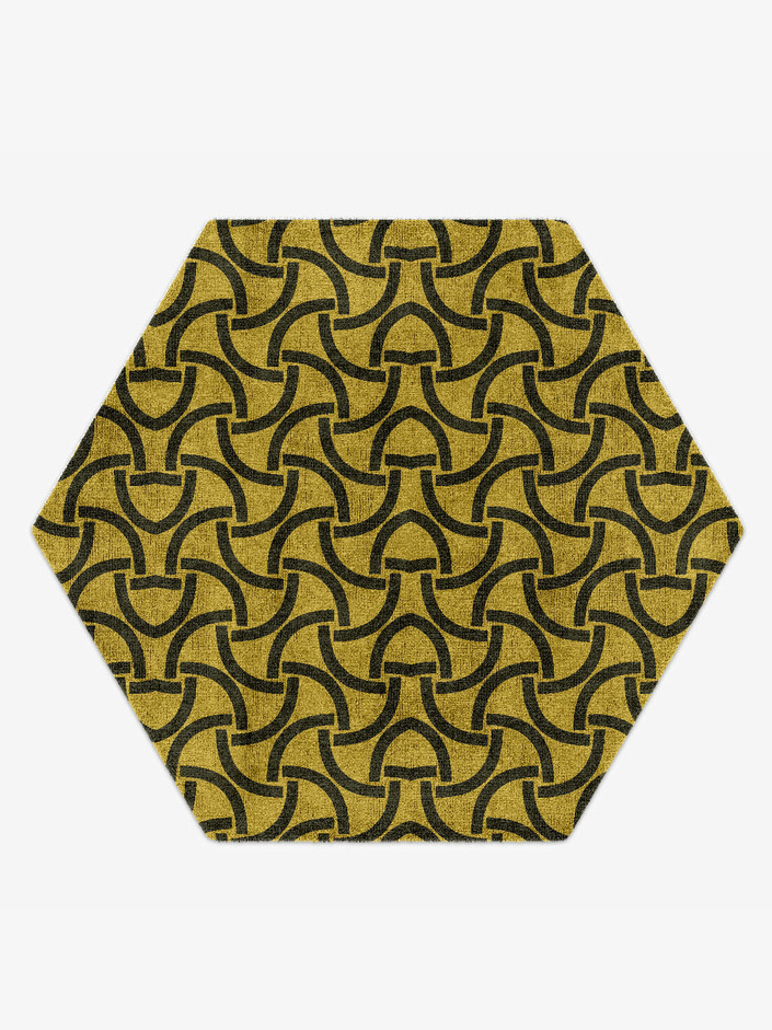 Concave Modern Geometrics Hexagon Hand Knotted Bamboo Silk Custom Rug by Rug Artisan