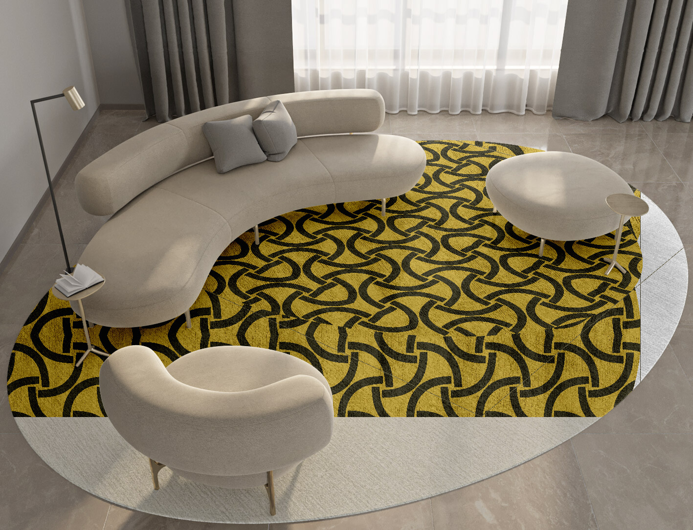 Concave Geometric Oval Hand Tufted Bamboo Silk Custom Rug by Rug Artisan