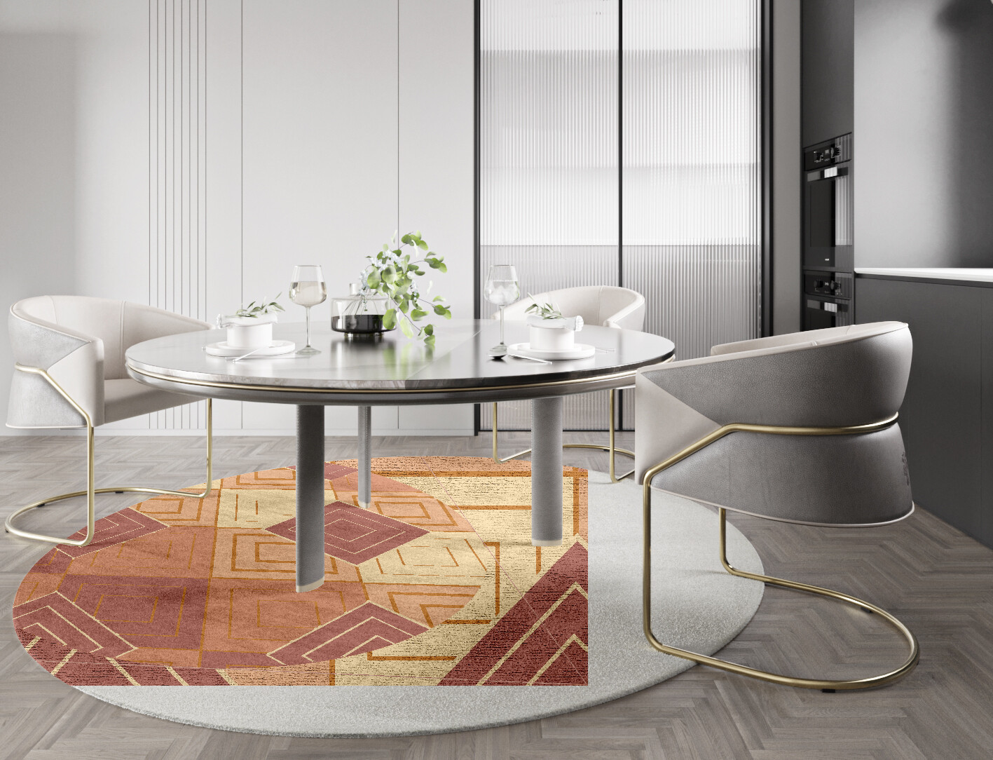 Concentrics Geometric Round Hand Knotted Bamboo Silk Custom Rug by Rug Artisan