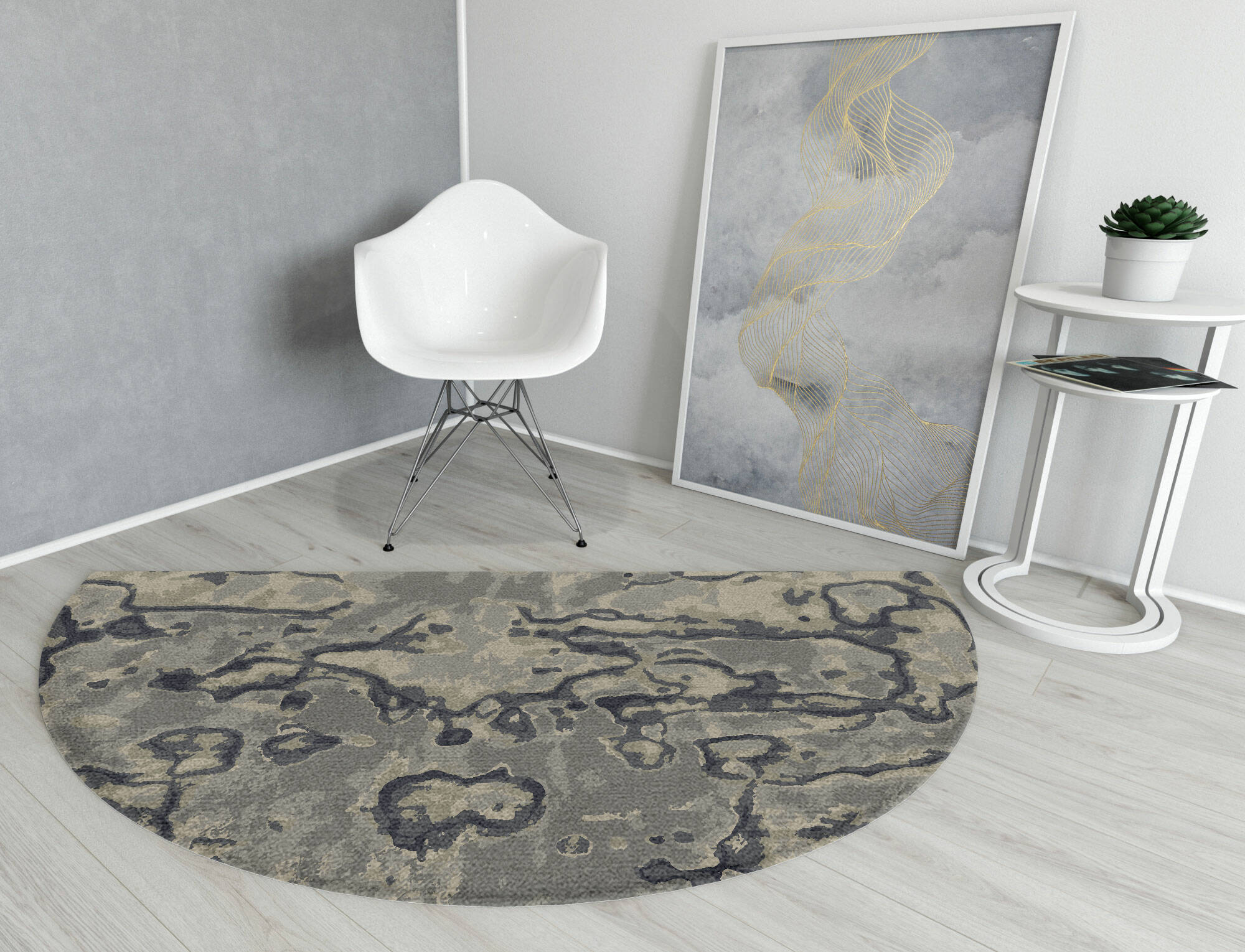 Condensations Brush Strokes Halfmoon Hand Knotted Tibetan Wool Custom Rug by Rug Artisan