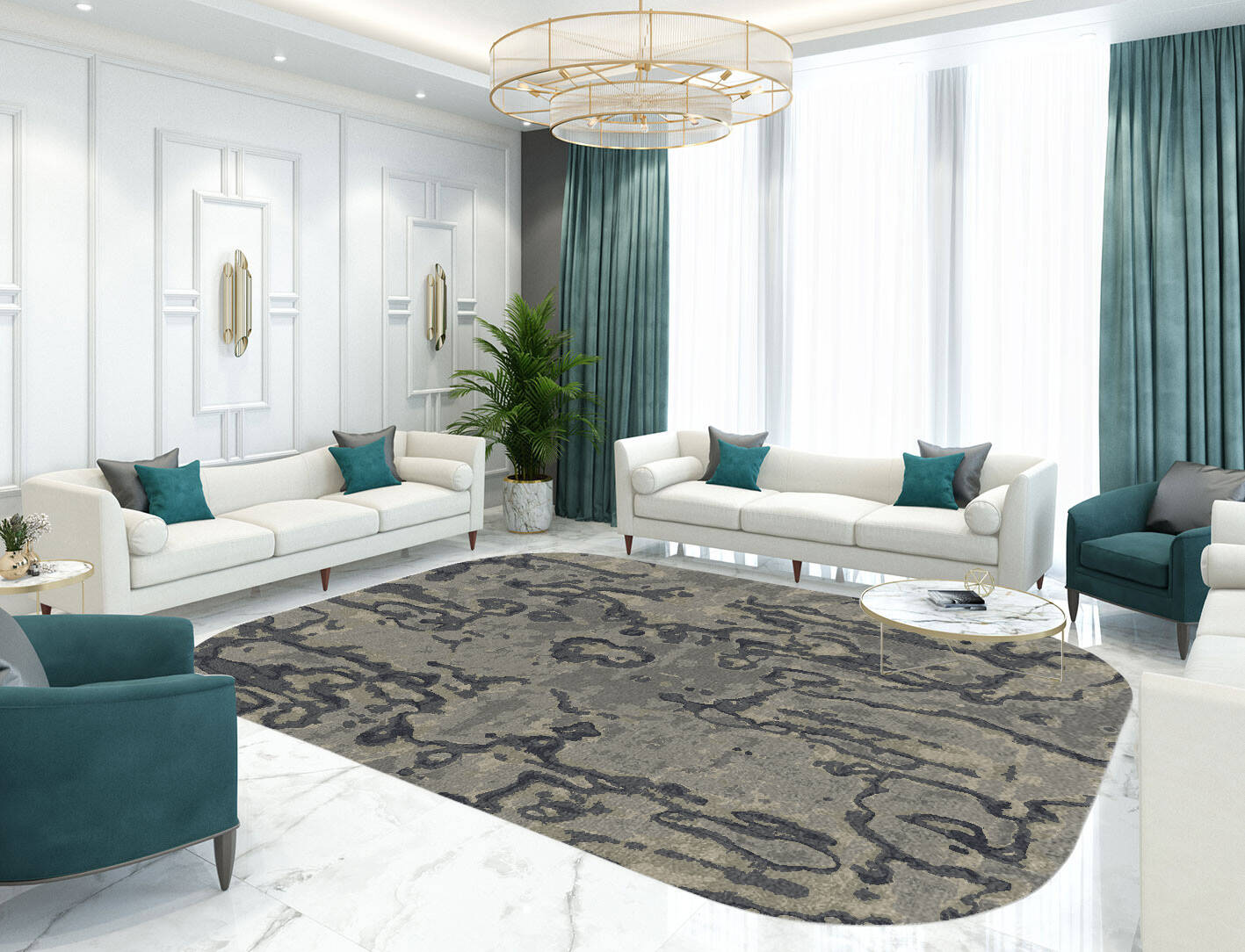 Condensations Brush Strokes Oblong Hand Knotted Tibetan Wool Custom Rug by Rug Artisan