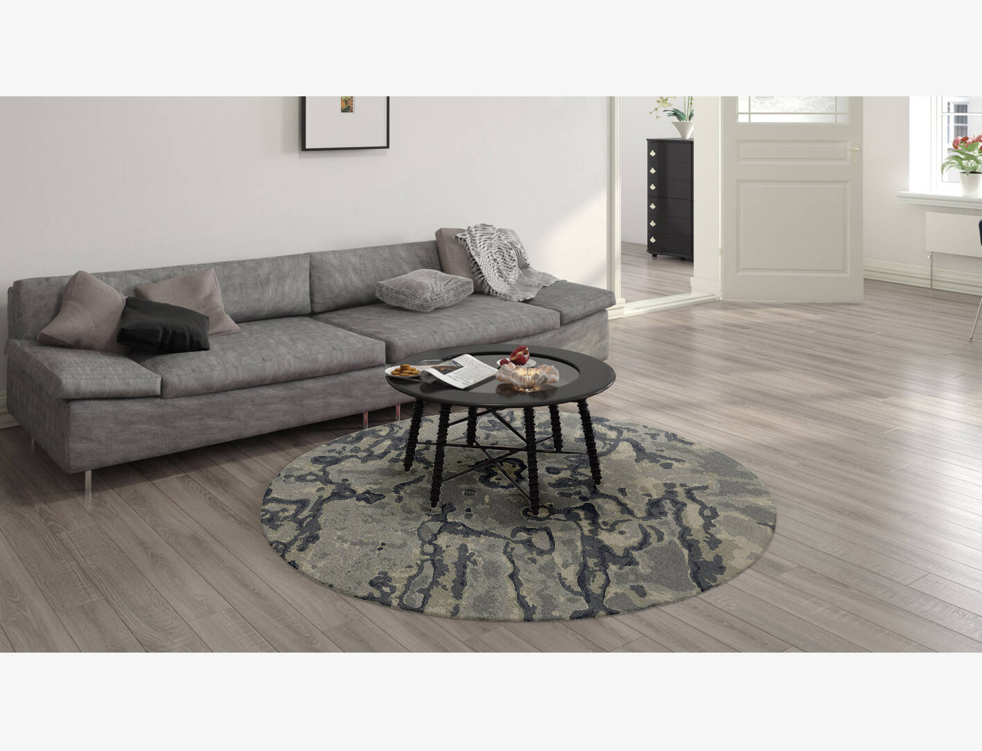 Condensations Brush Strokes Round Hand Knotted Tibetan Wool Custom Rug by Rug Artisan