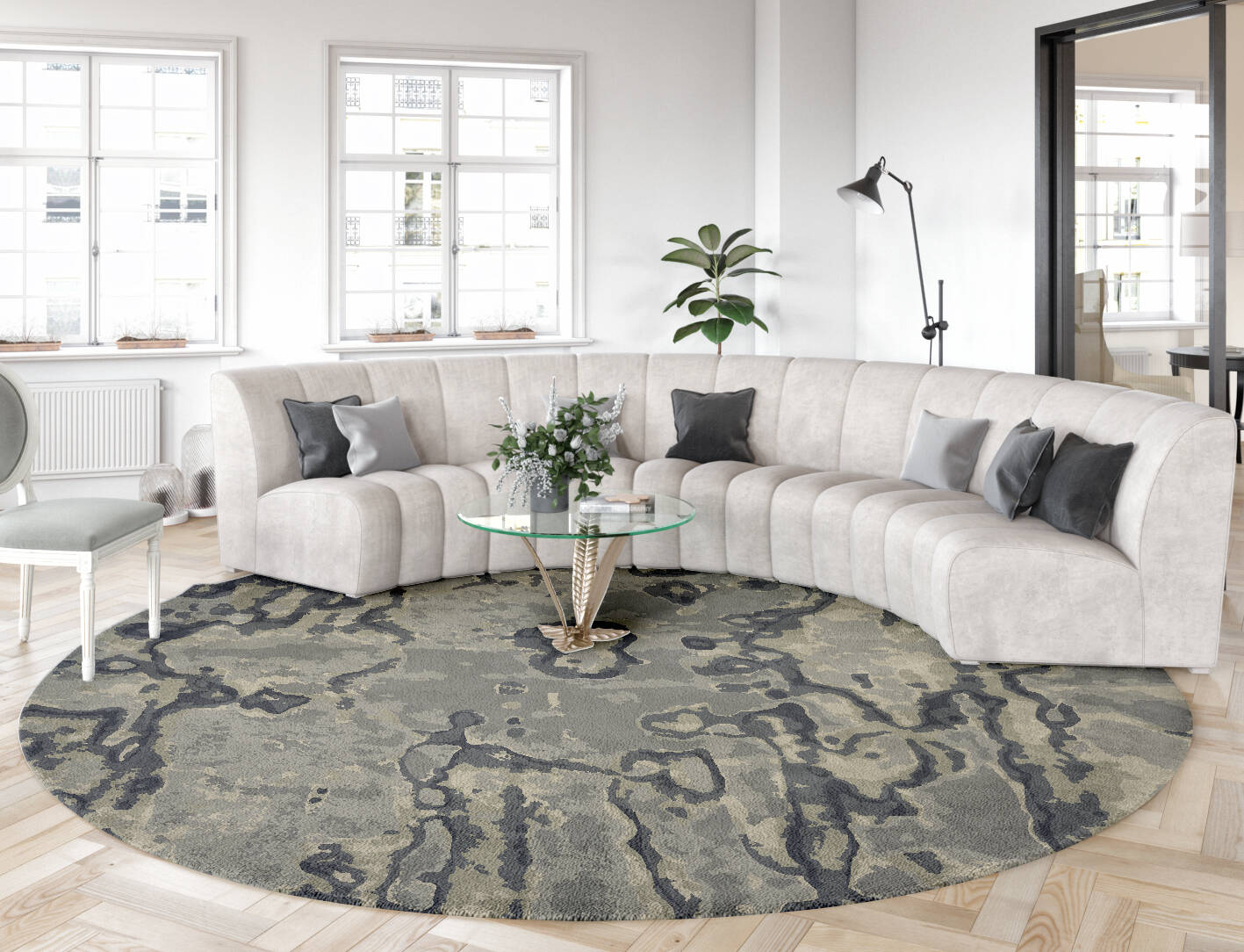 Condensations Brush Strokes Round Hand Tufted Pure Wool Custom Rug by Rug Artisan