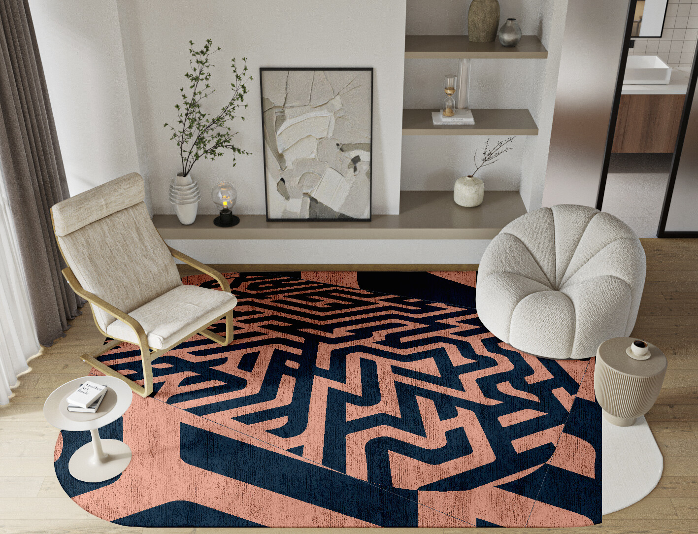 Conrad Geometric Oblong Hand Knotted Bamboo Silk Custom Rug by Rug Artisan