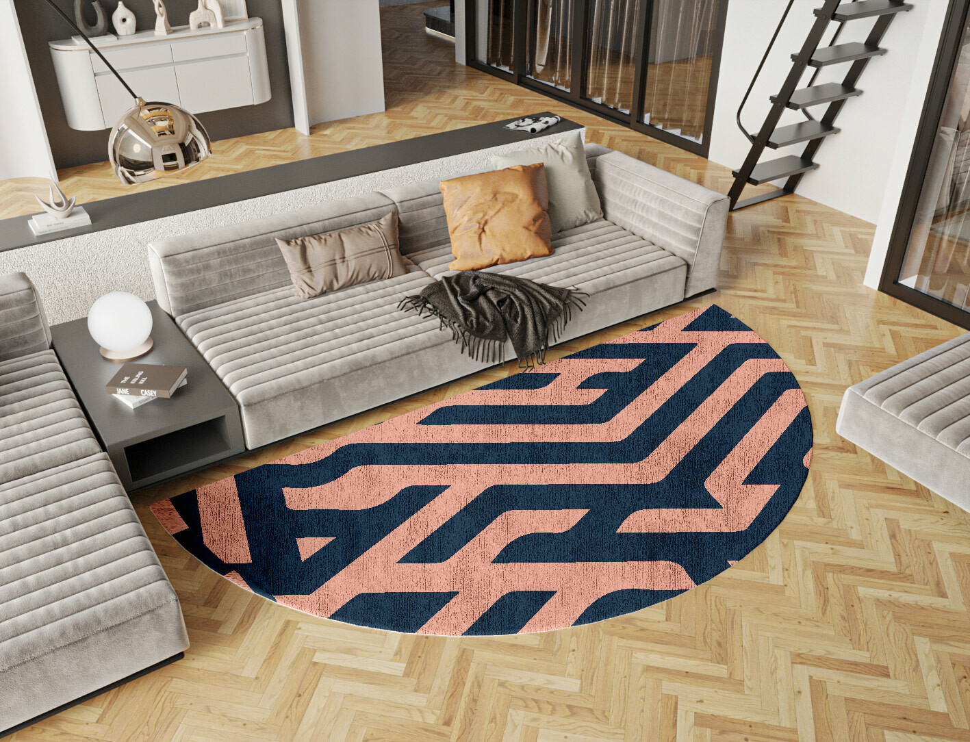 Conrad Geometric Halfmoon Hand Tufted Bamboo Silk Custom Rug by Rug Artisan