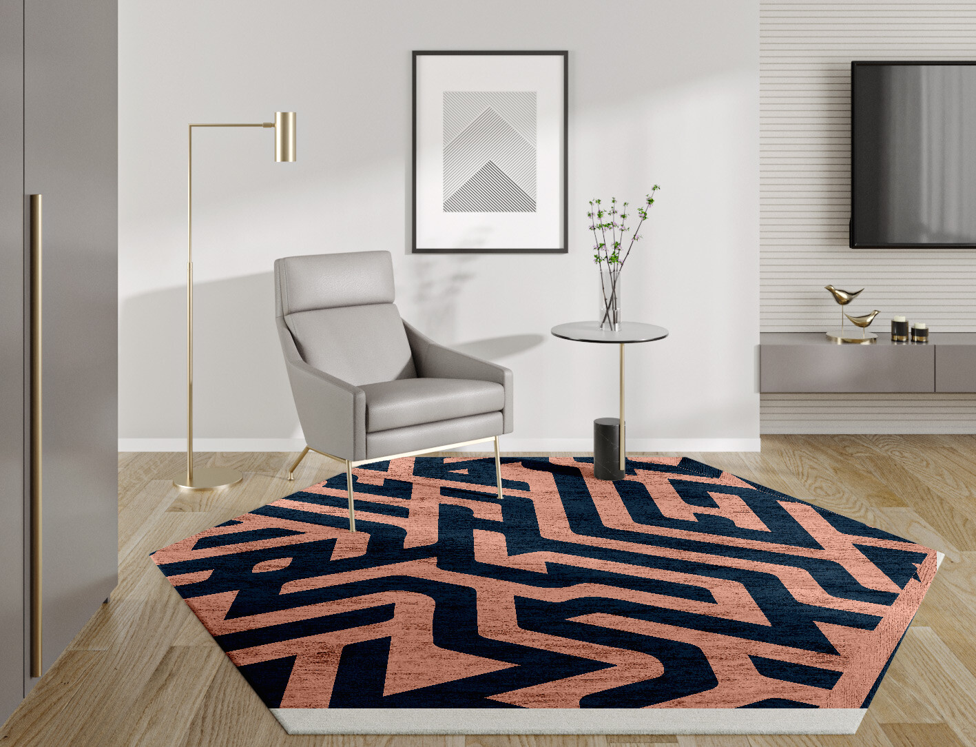 Conrad Geometric Hexagon Hand Tufted Bamboo Silk Custom Rug by Rug Artisan
