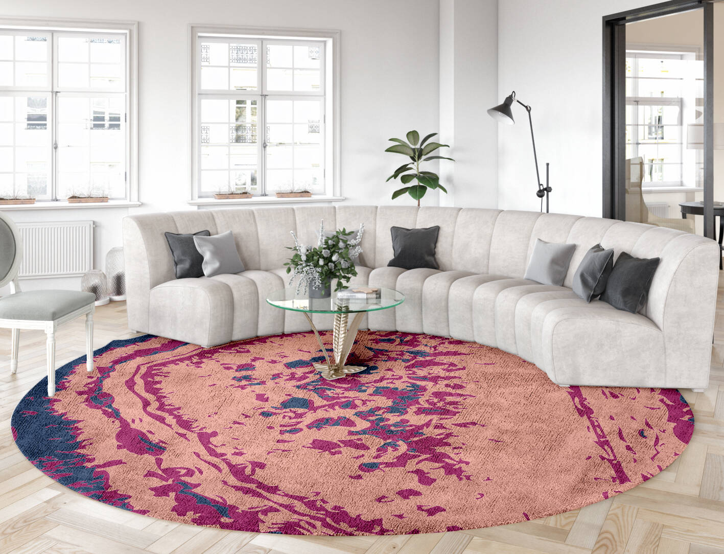Coral Floral Round Hand Tufted Bamboo Silk Custom Rug by Rug Artisan