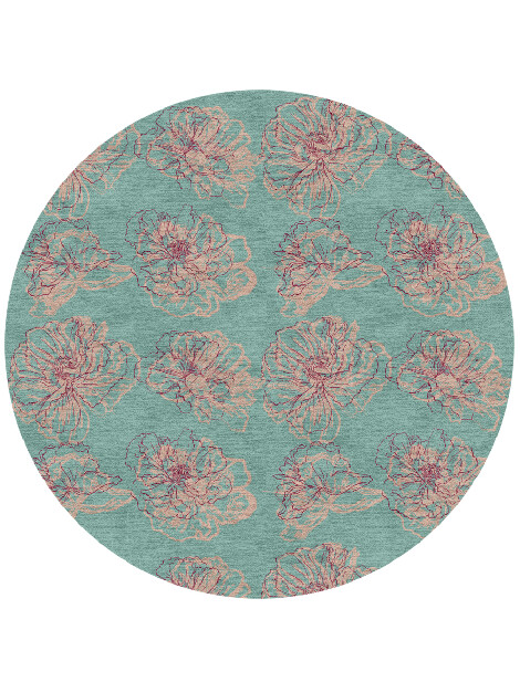 Cotton Candy Floral Round Hand Knotted Tibetan Wool Custom Rug by Rug Artisan