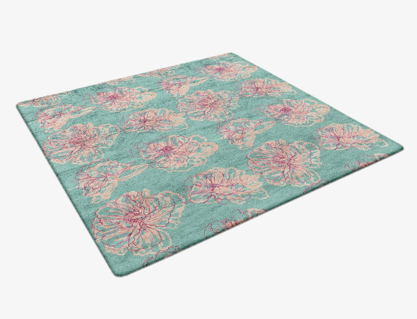 Cotton Candy Floral Square Hand Tufted Bamboo Silk Custom Rug by Rug Artisan
