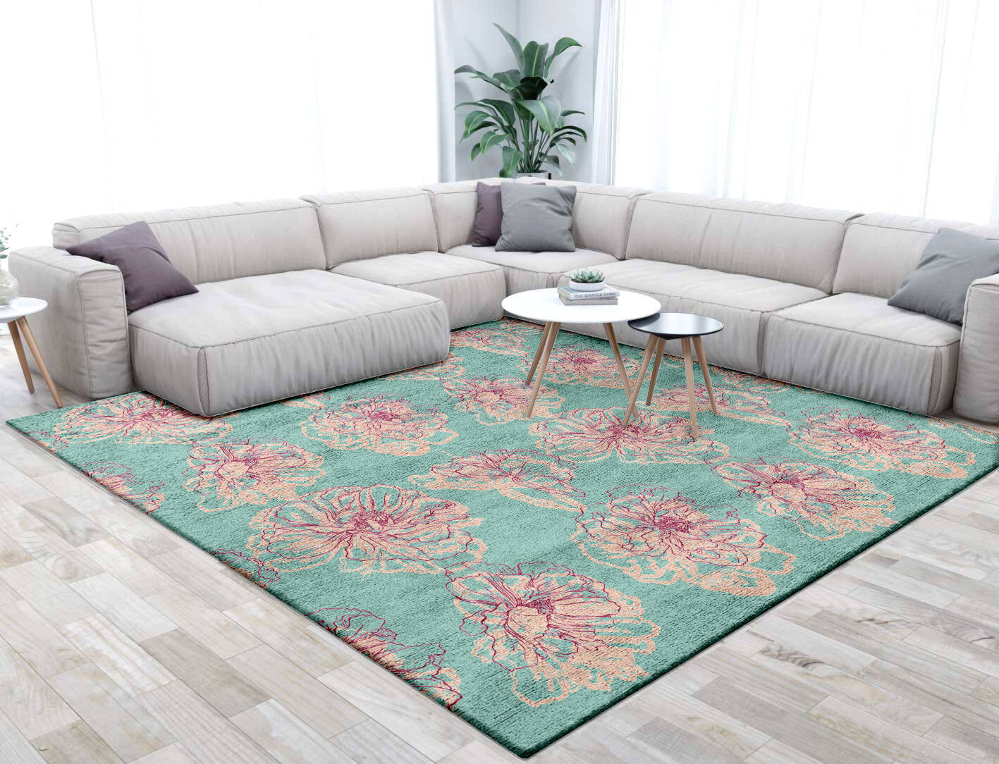Cotton Candy Floral Square Hand Tufted Bamboo Silk Custom Rug by Rug Artisan