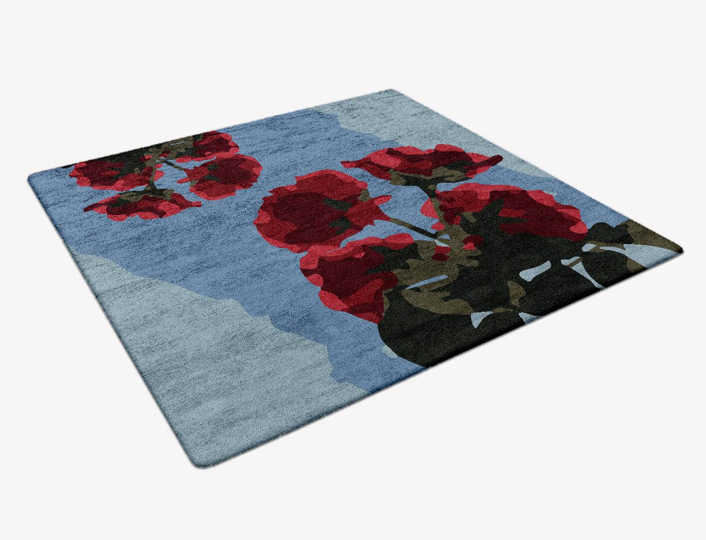 Couplet Floral Square Hand Tufted Bamboo Silk Custom Rug by Rug Artisan