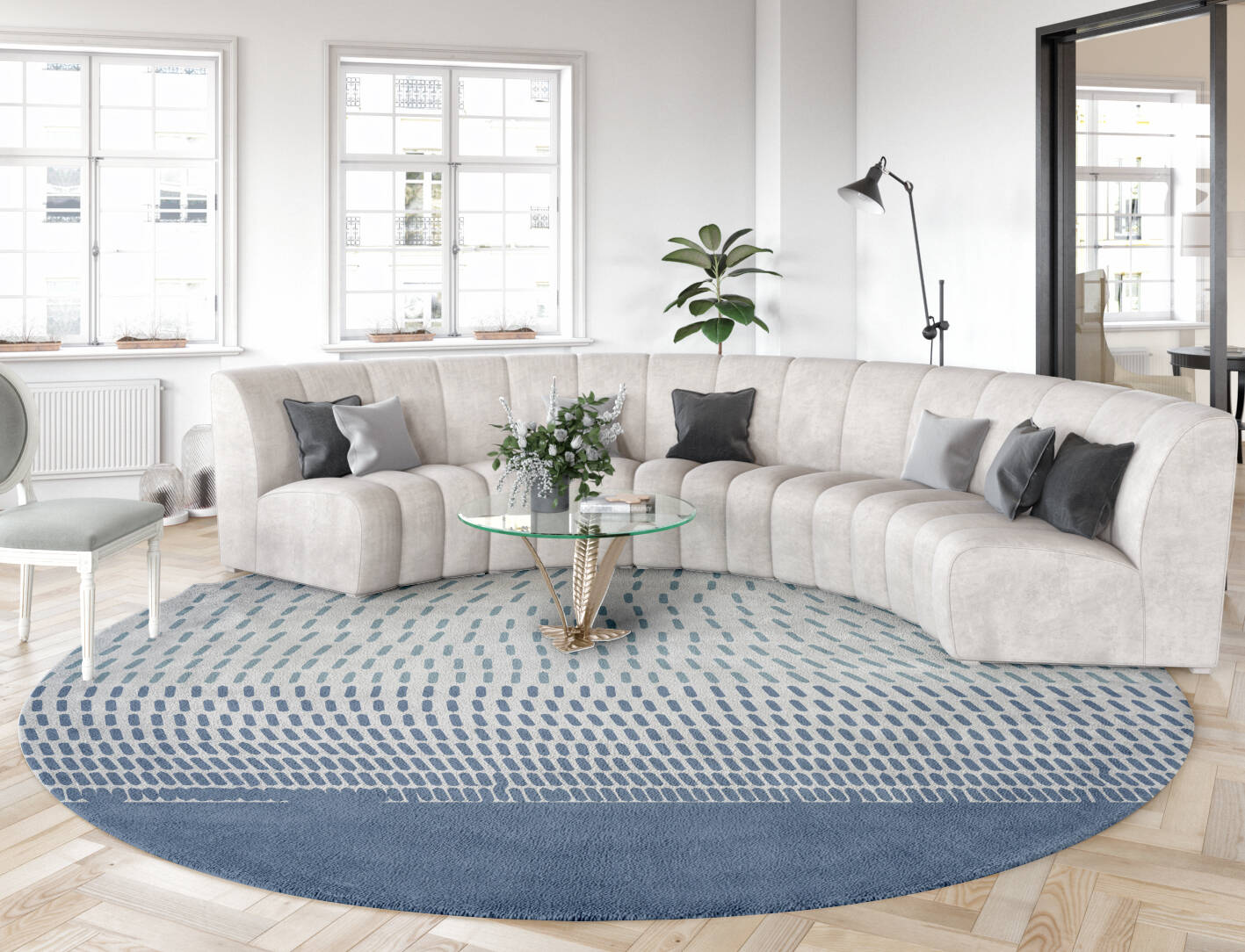 Course Cerulean Round Hand Tufted Pure Wool Custom Rug by Rug Artisan