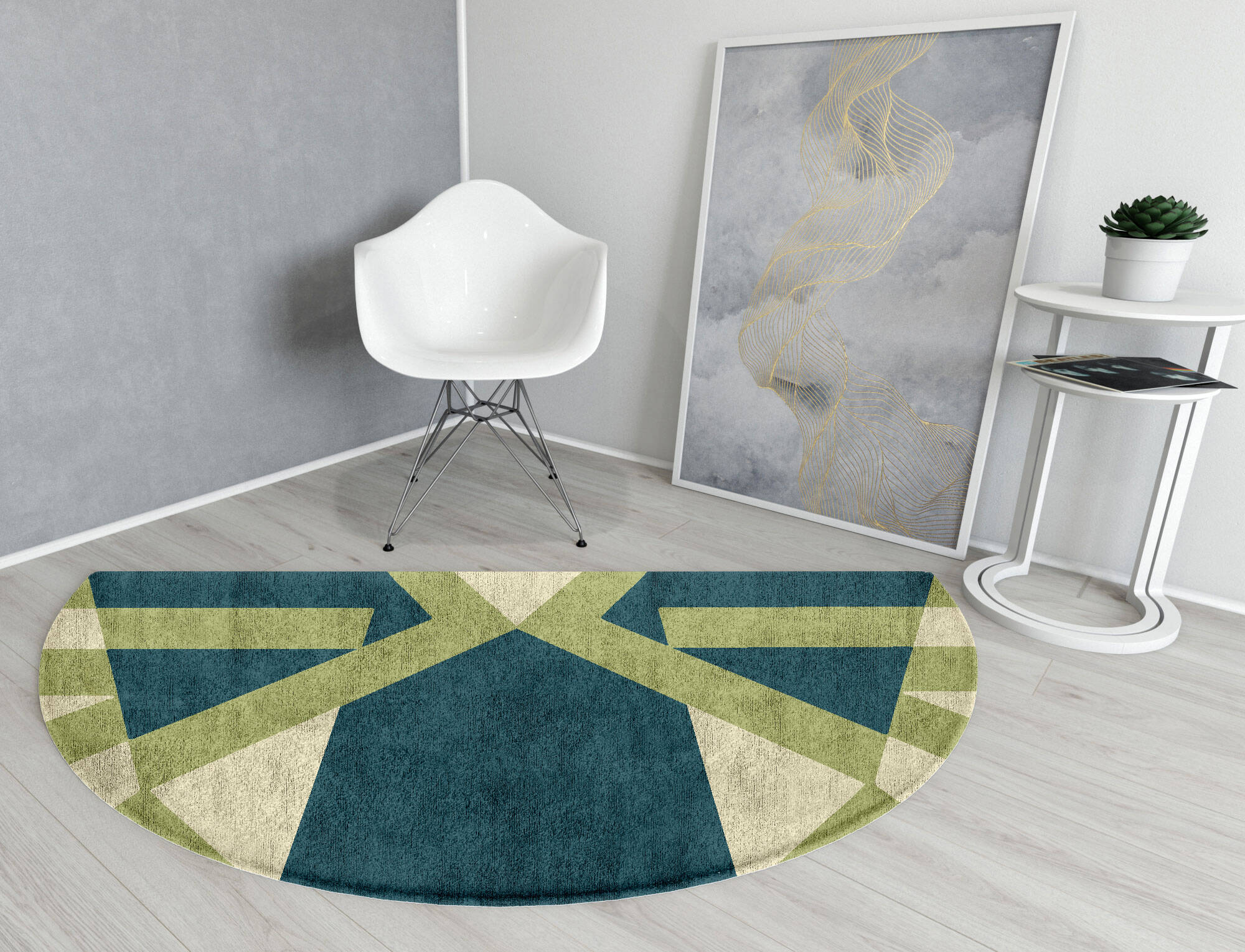 Courtyard Modern Geometrics Halfmoon Hand Tufted Bamboo Silk Custom Rug by Rug Artisan