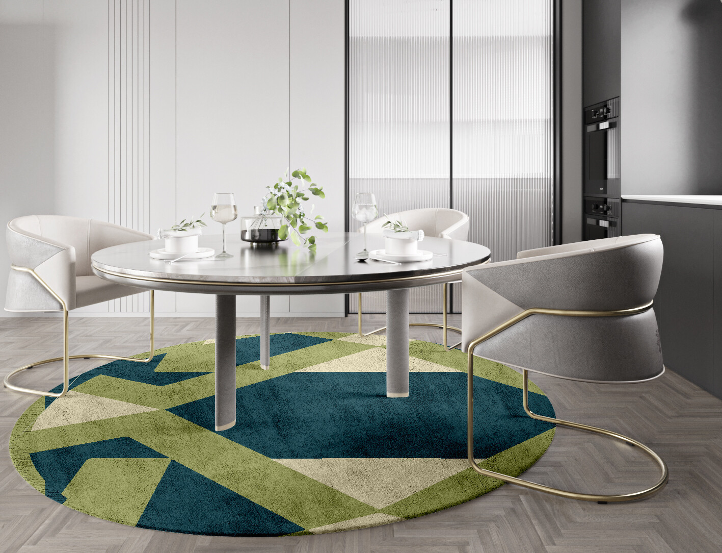 Courtyard Geometric Round Hand Tufted Bamboo Silk Custom Rug by Rug Artisan