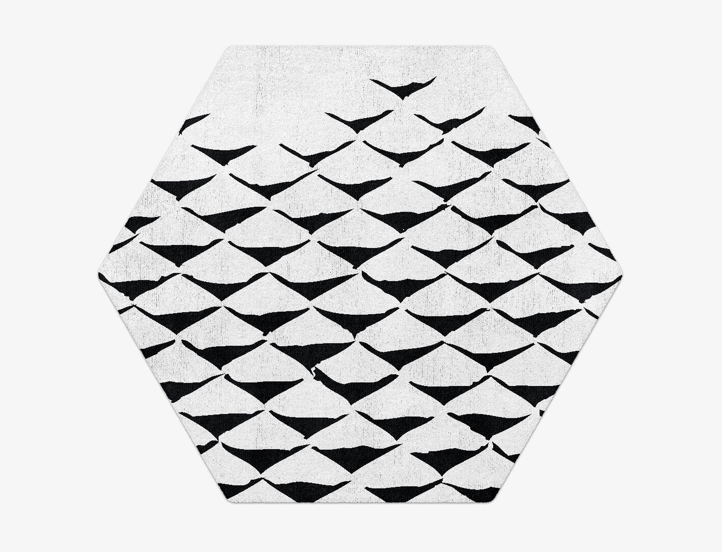 Covey Black Monochrome Hexagon Hand Tufted Bamboo Silk Custom Rug by Rug Artisan