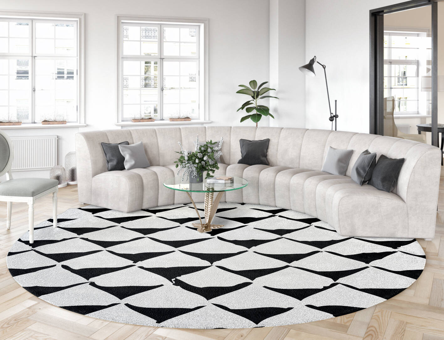 Covey Black Monochrome Round Hand Tufted Pure Wool Custom Rug by Rug Artisan