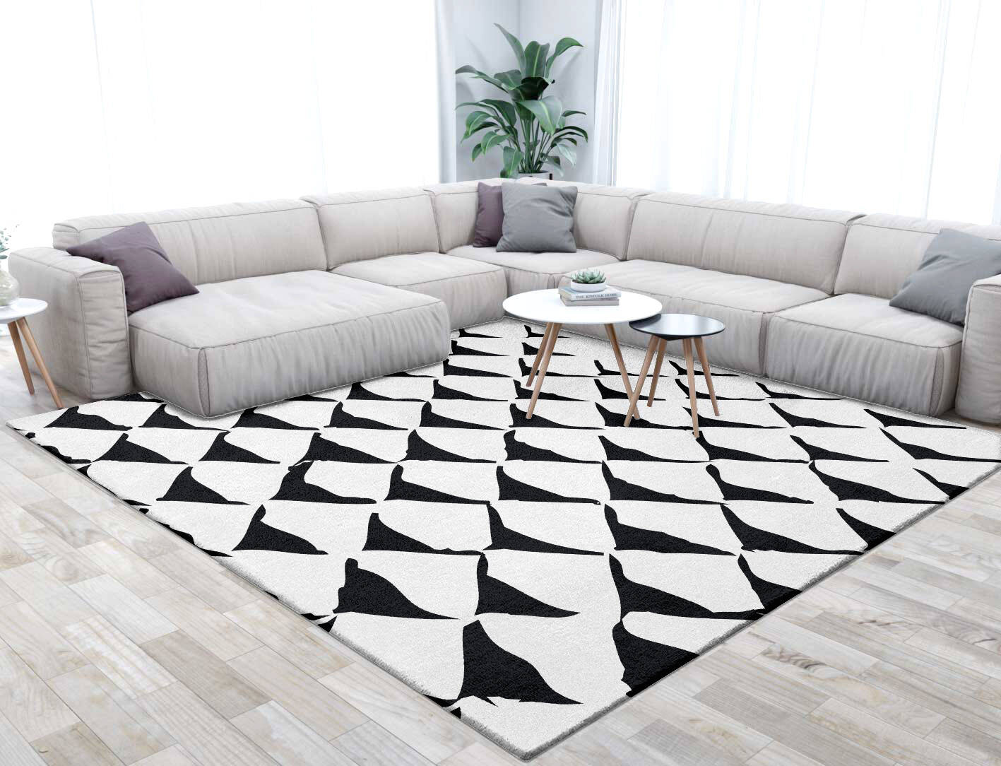 Covey Black Monochrome Square Hand Tufted Pure Wool Custom Rug by Rug Artisan