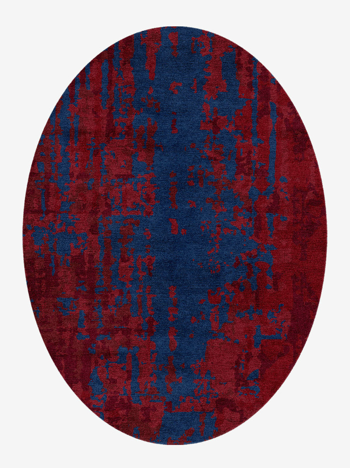 Crimson Blues Surface Art Oval Hand Knotted Bamboo Silk Custom Rug by Rug Artisan
