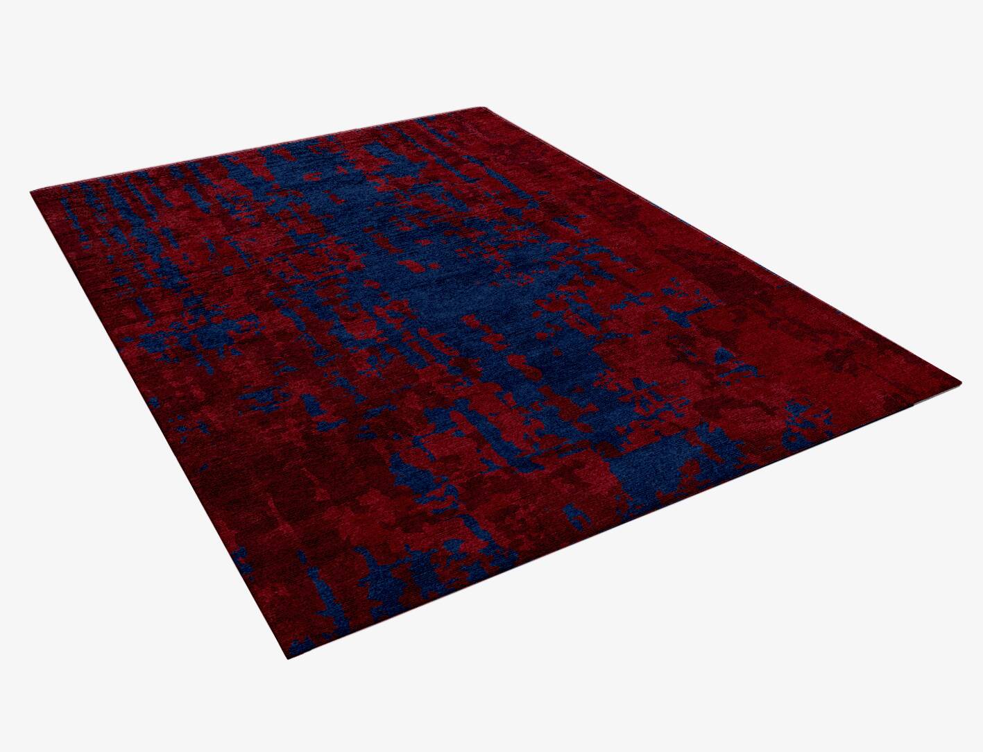 Crimson Blues Surface Art Rectangle Hand Knotted Bamboo Silk Custom Rug by Rug Artisan