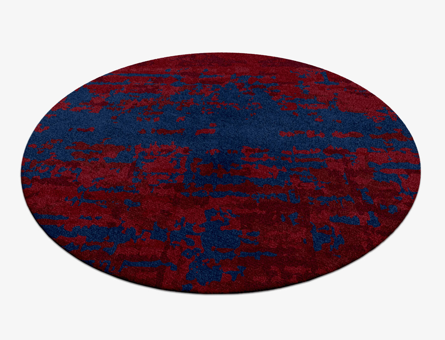Crimson Blues Surface Art Round Hand Knotted Tibetan Wool Custom Rug by Rug Artisan