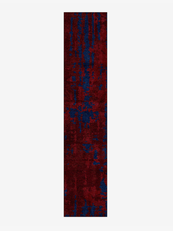 Crimson Blues Surface Art Runner Hand Knotted Bamboo Silk Custom Rug by Rug Artisan