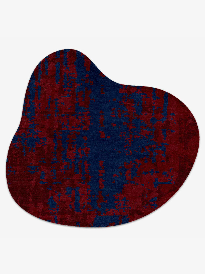 Crimson Blues Surface Art Splash Hand Knotted Tibetan Wool Custom Rug by Rug Artisan