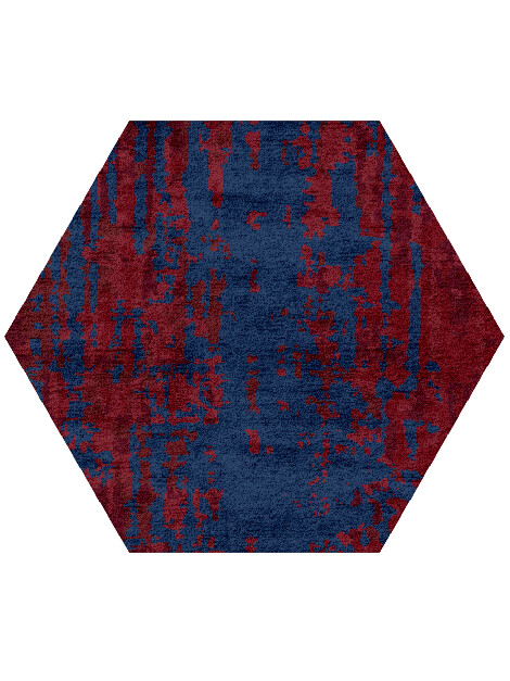 Crimson Blues Surface Art Hexagon Hand Tufted Bamboo Silk Custom Rug by Rug Artisan