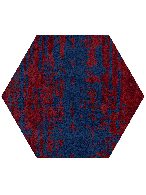 Crimson Blues Surface Art Hexagon Hand Tufted Pure Wool Custom Rug by Rug Artisan