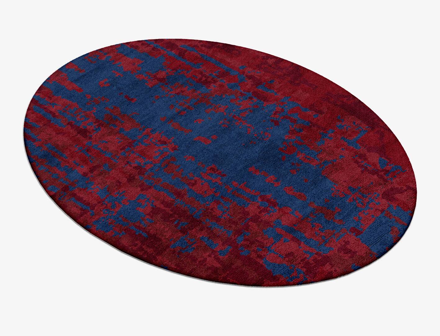 Crimson Blues Surface Art Oval Hand Tufted Bamboo Silk Custom Rug by Rug Artisan
