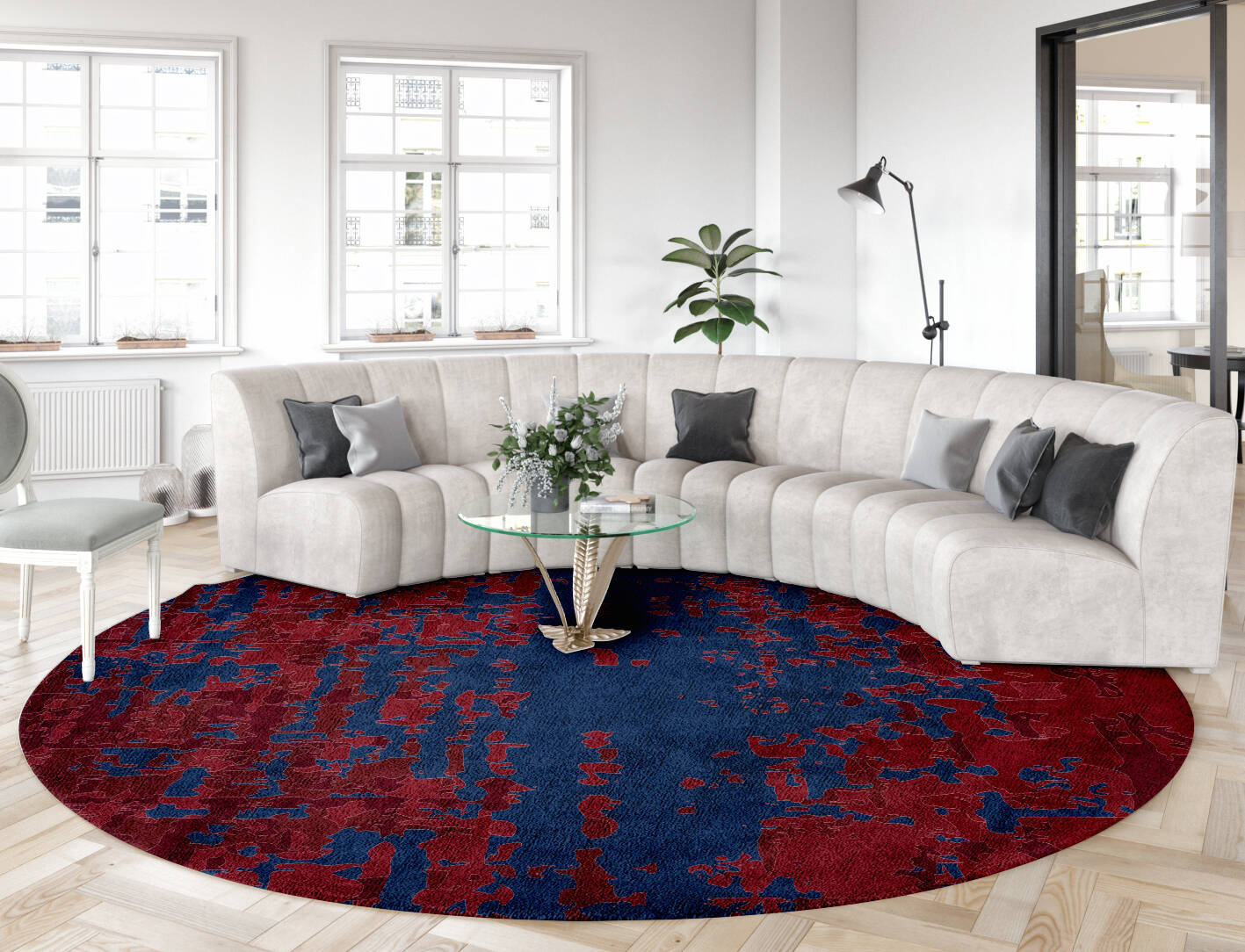 Crimson Blues Surface Art Round Hand Tufted Bamboo Silk Custom Rug by Rug Artisan