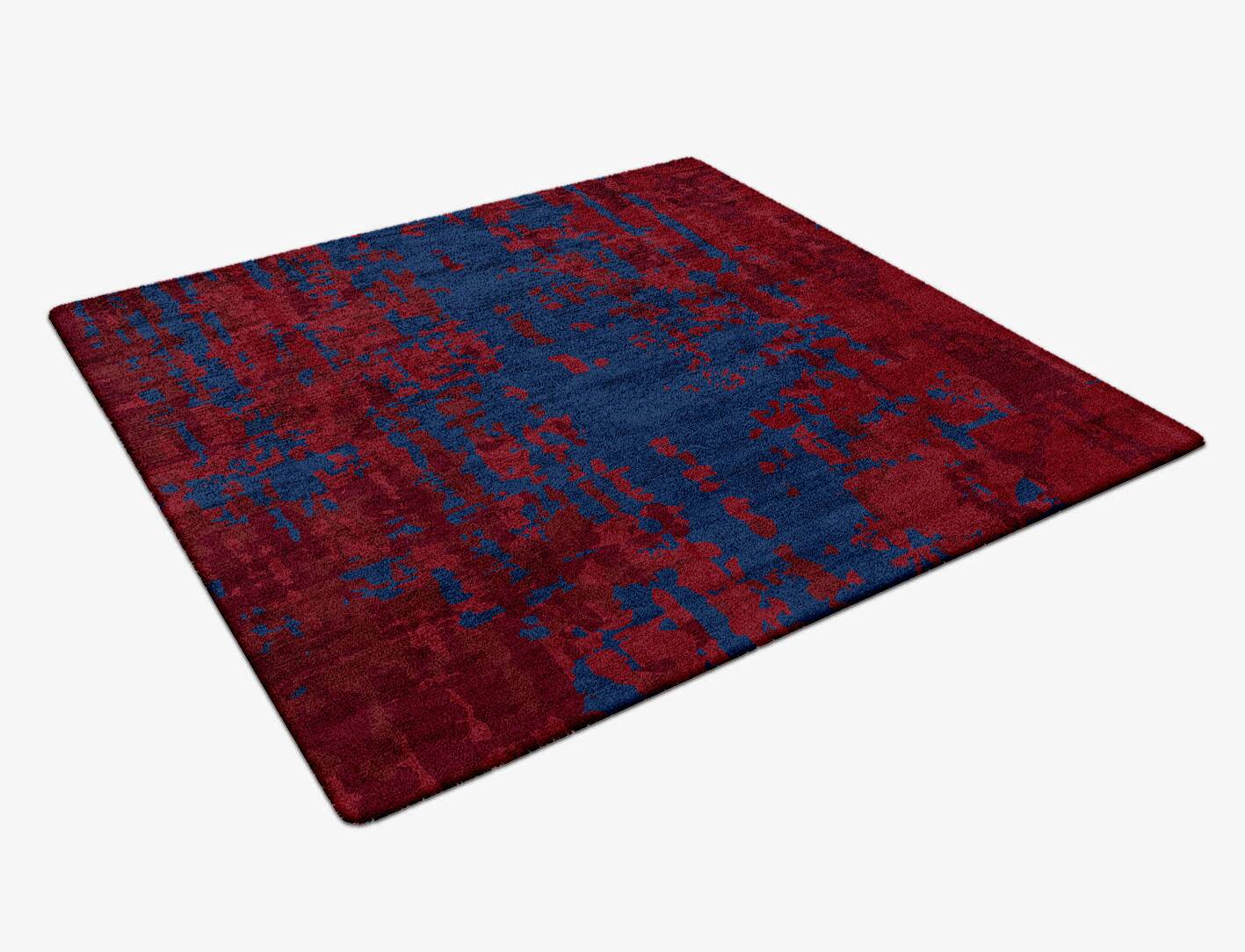 Crimson Blues Surface Art Square Hand Tufted Bamboo Silk Custom Rug by Rug Artisan
