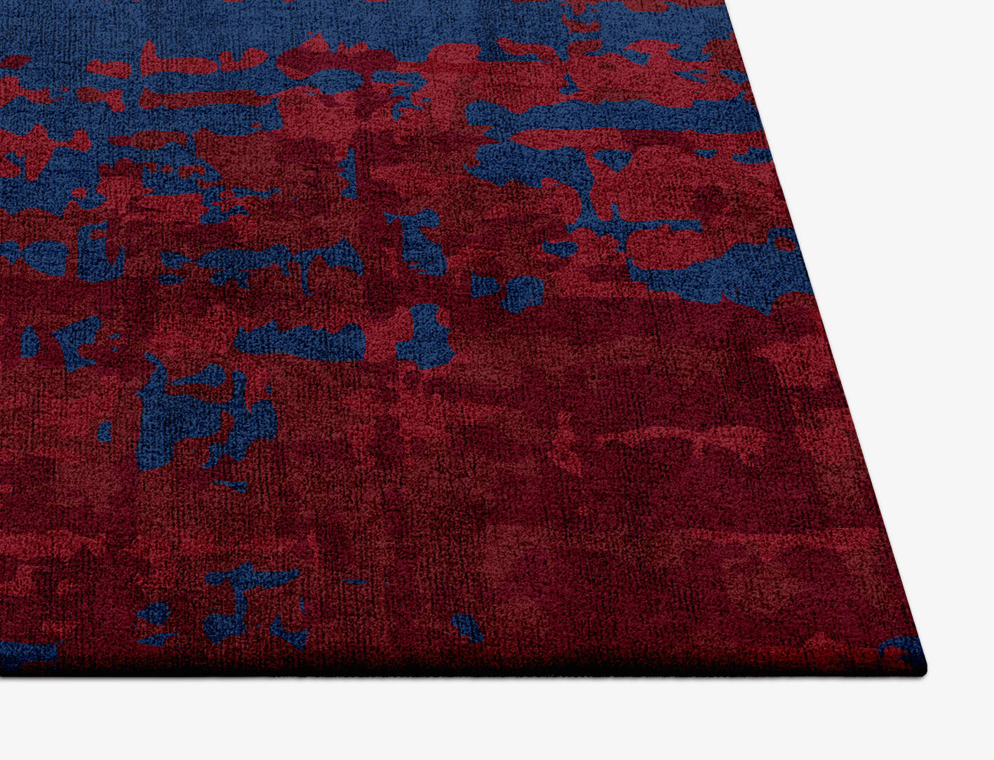 Crimson Blues Surface Art Square Hand Tufted Bamboo Silk Custom Rug by Rug Artisan