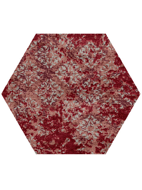 Crimson Splash Vintage Hexagon Hand Knotted Bamboo Silk Custom Rug by Rug Artisan