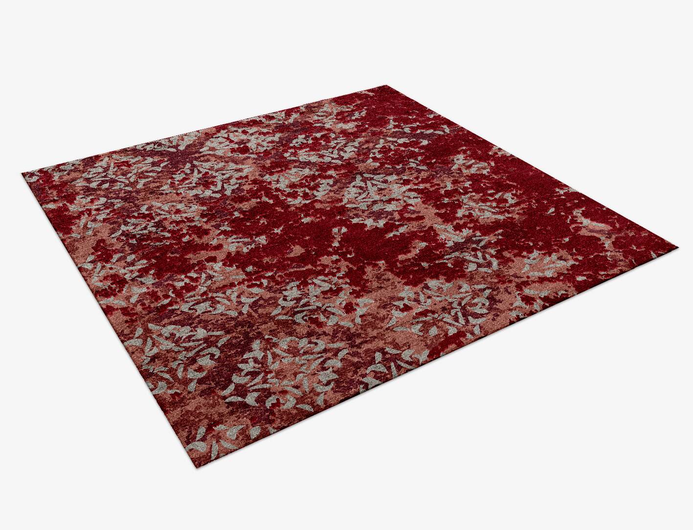 Crimson Splash Vintage Square Hand Knotted Bamboo Silk Custom Rug by Rug Artisan