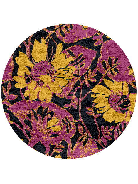 Crocus Floral Round Hand Knotted Bamboo Silk Custom Rug by Rug Artisan
