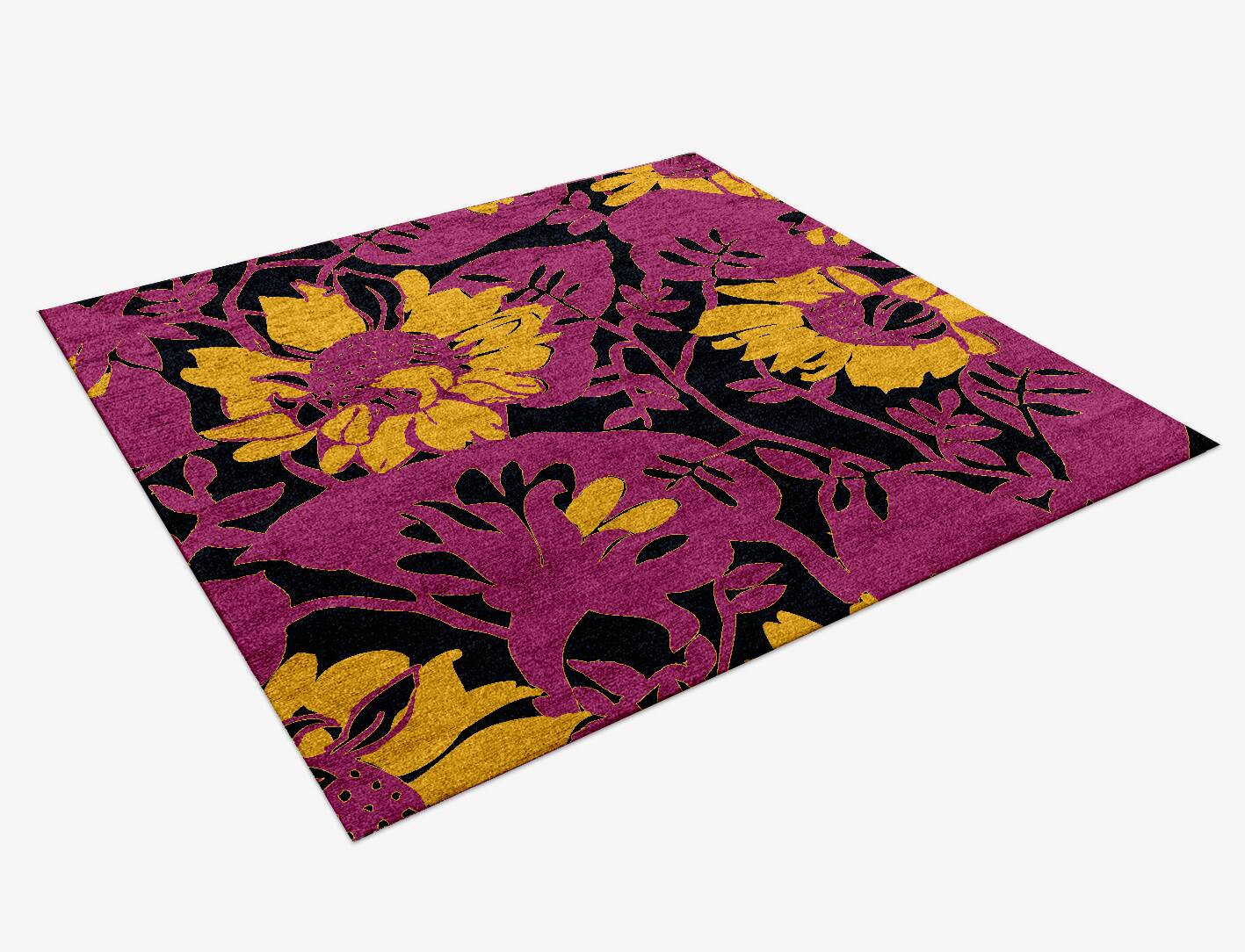 Crocus Floral Square Hand Knotted Bamboo Silk Custom Rug by Rug Artisan