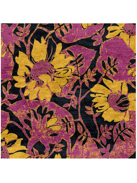 Crocus Floral Square Hand Knotted Bamboo Silk Custom Rug by Rug Artisan