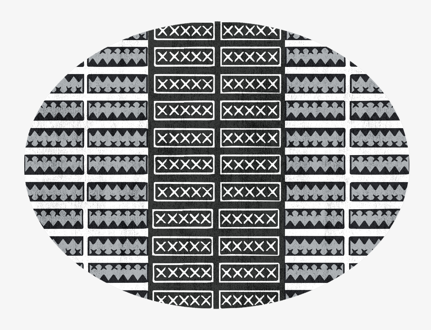 Crosses Monochrome Oval Hand Knotted Bamboo Silk Custom Rug by Rug Artisan