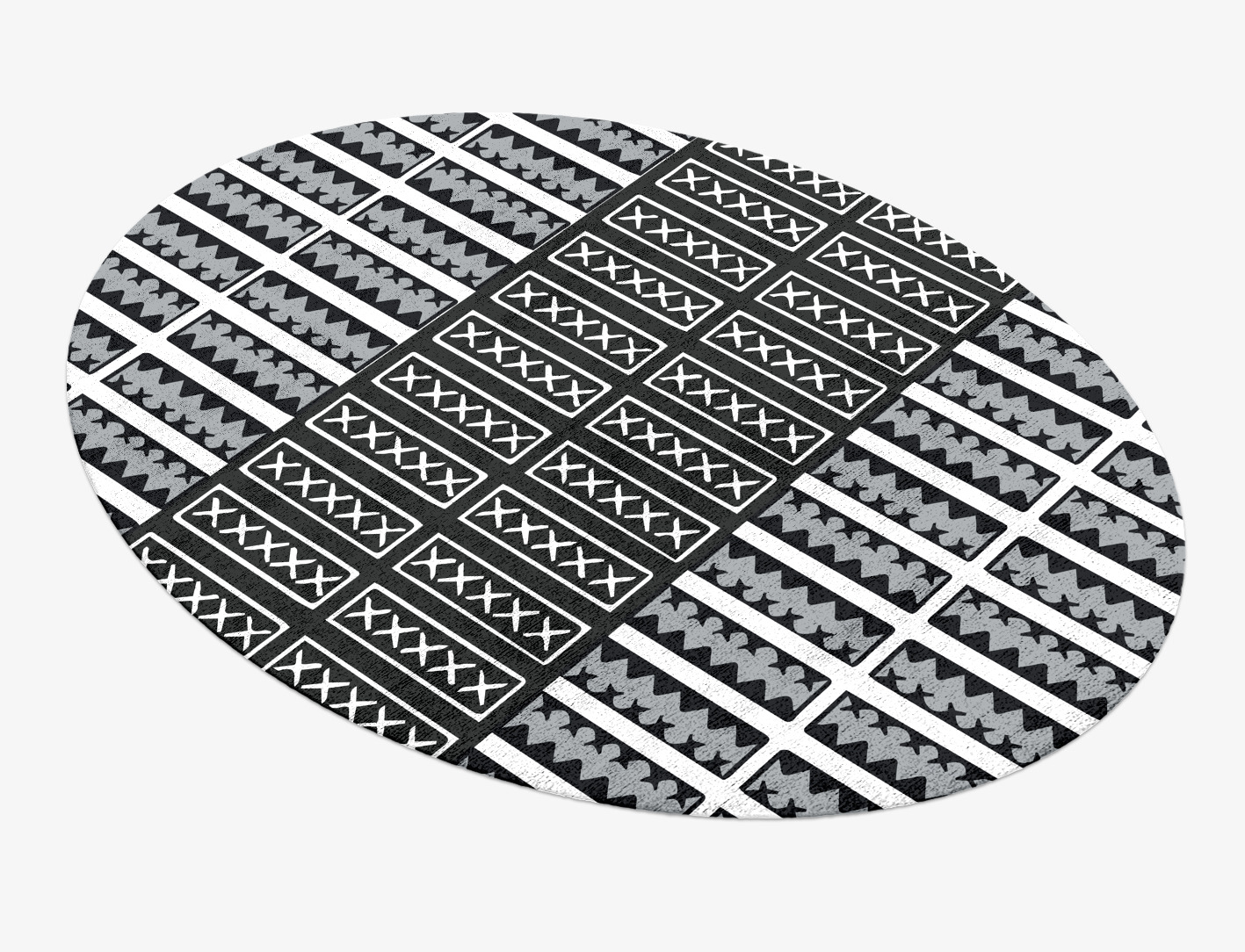 Crosses Monochrome Oval Hand Knotted Bamboo Silk Custom Rug by Rug Artisan