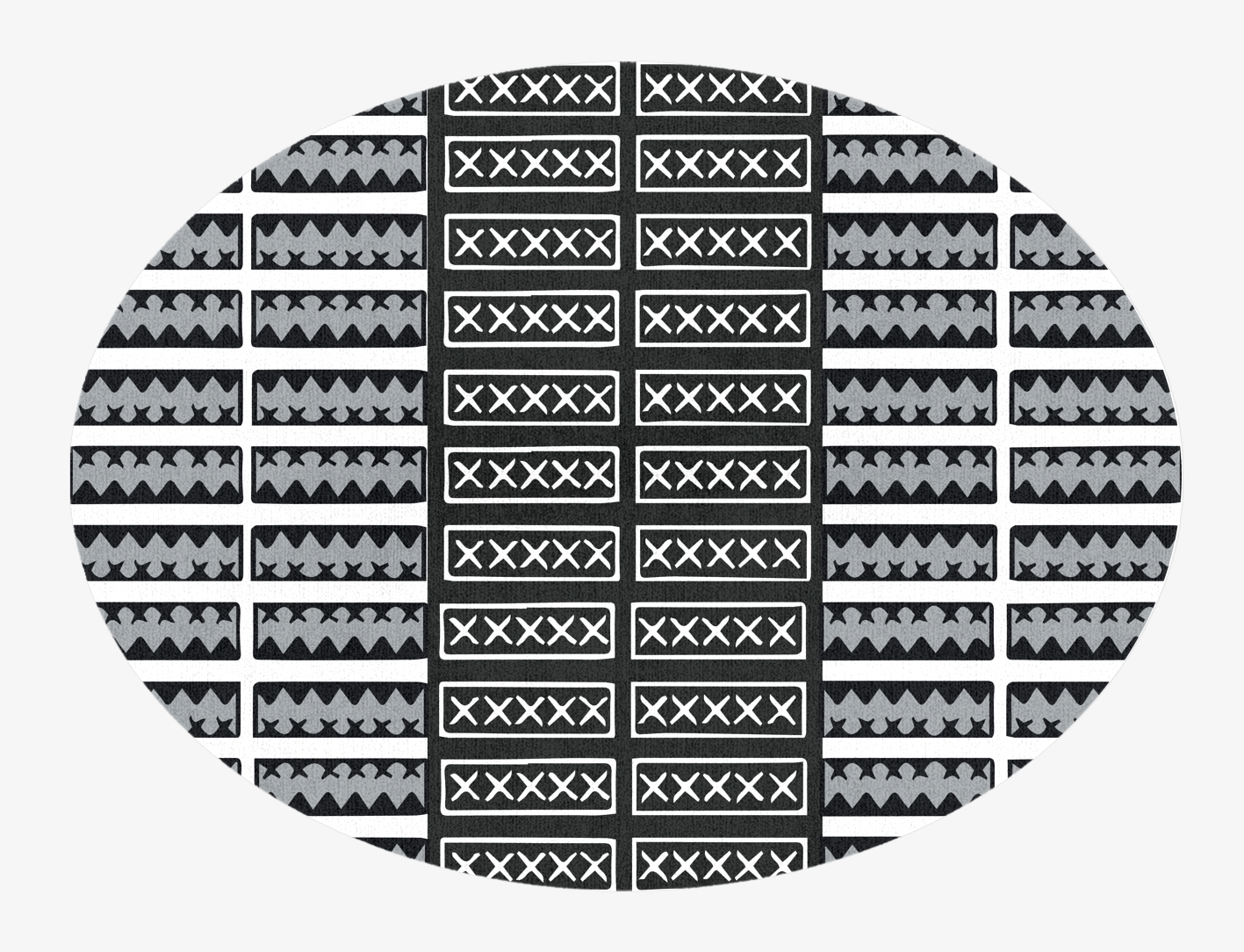 Crosses Monochrome Oval Hand Knotted Tibetan Wool Custom Rug by Rug Artisan