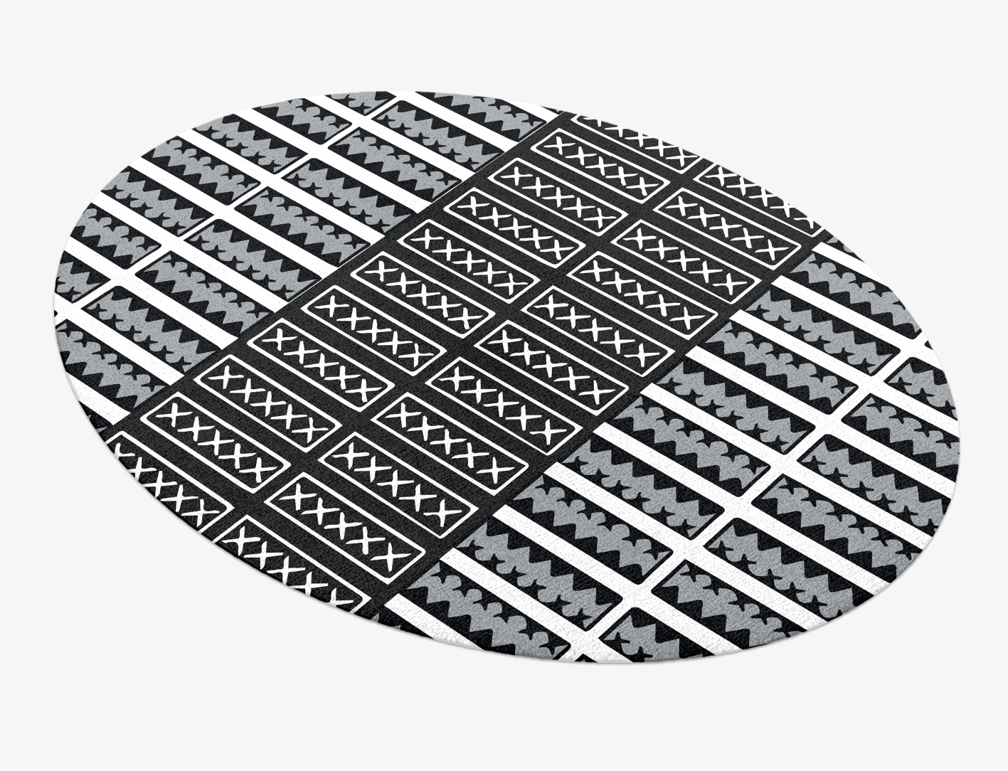Crosses Monochrome Oval Hand Knotted Tibetan Wool Custom Rug by Rug Artisan