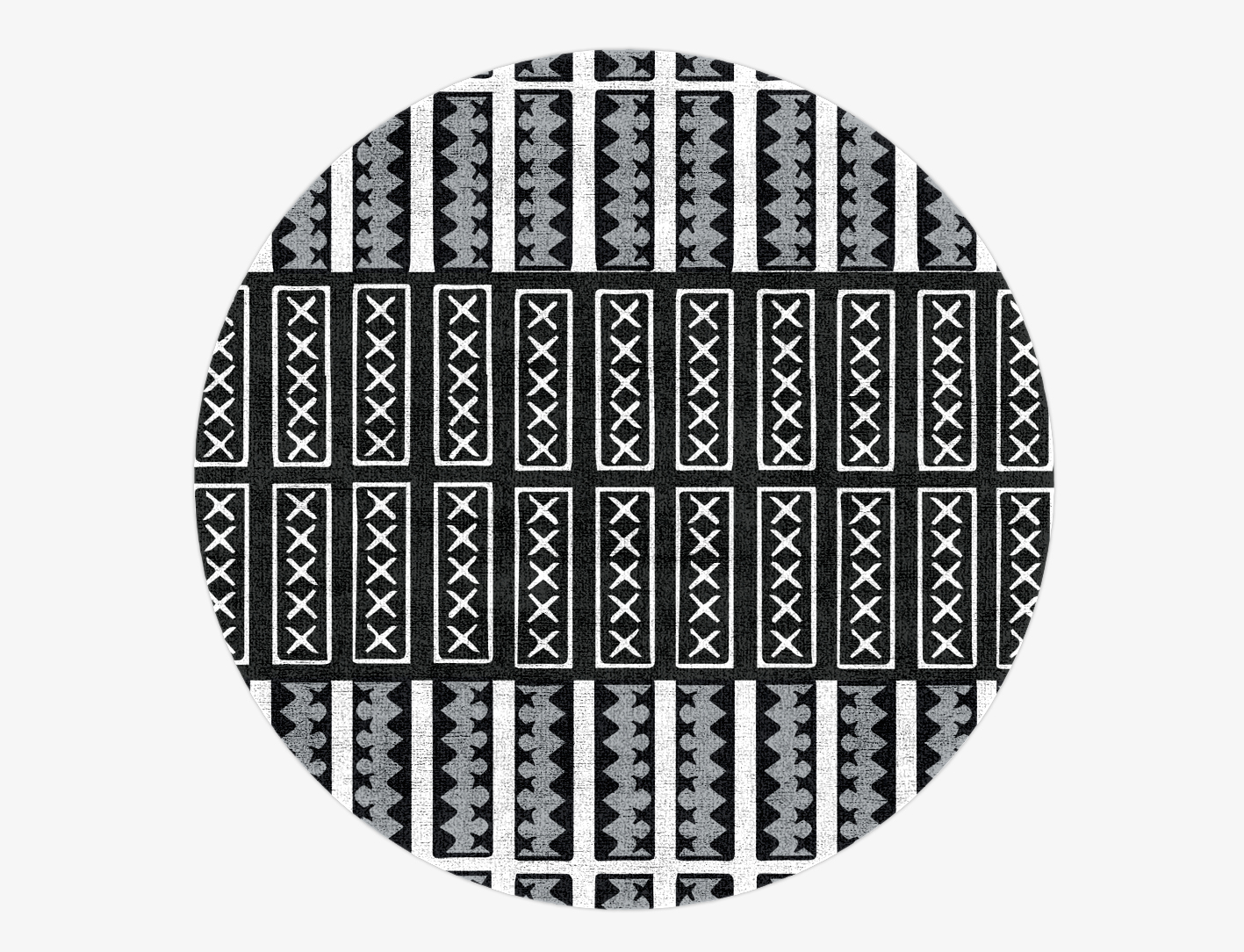Crosses Monochrome Round Hand Knotted Bamboo Silk Custom Rug by Rug Artisan