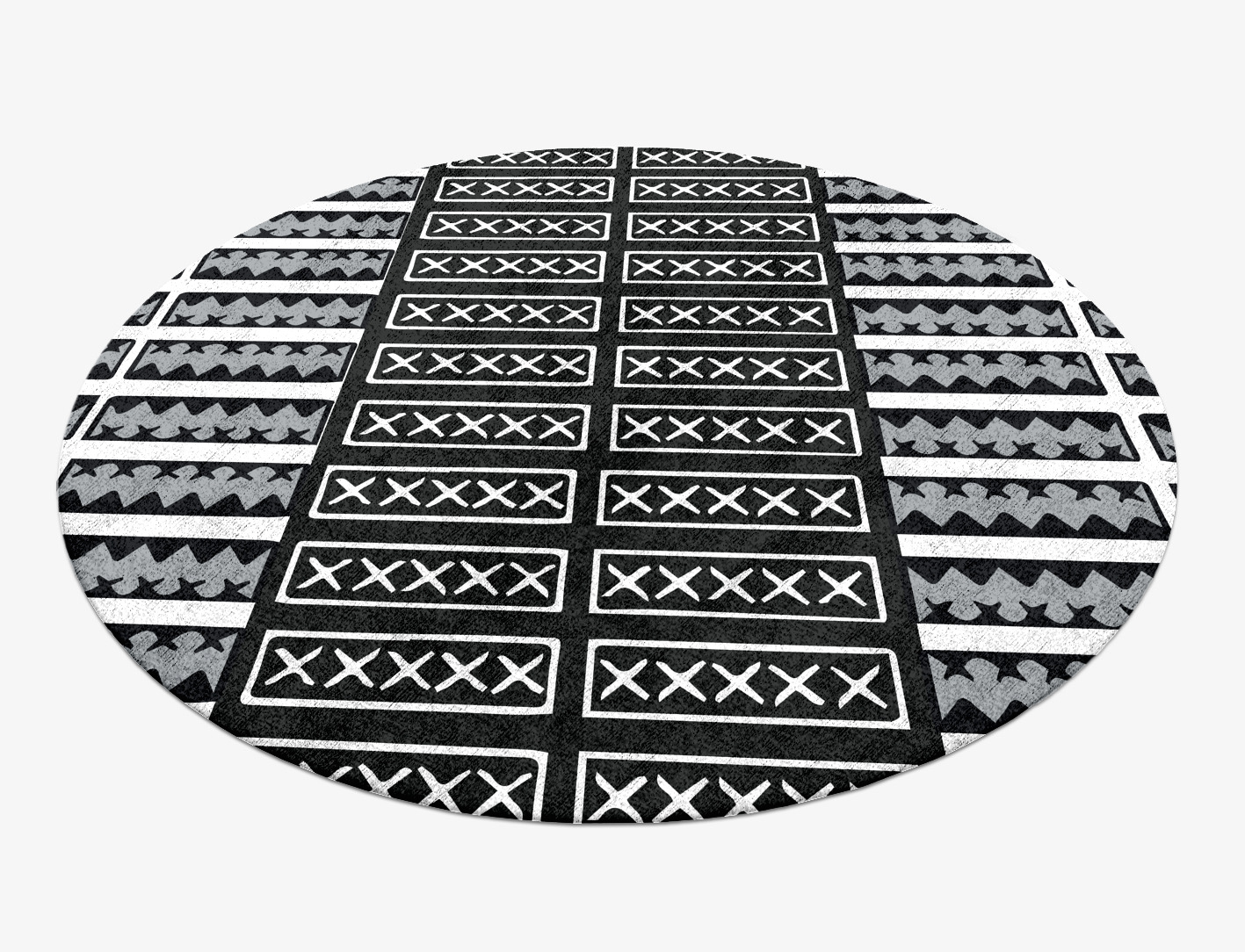 Crosses Monochrome Round Hand Knotted Bamboo Silk Custom Rug by Rug Artisan